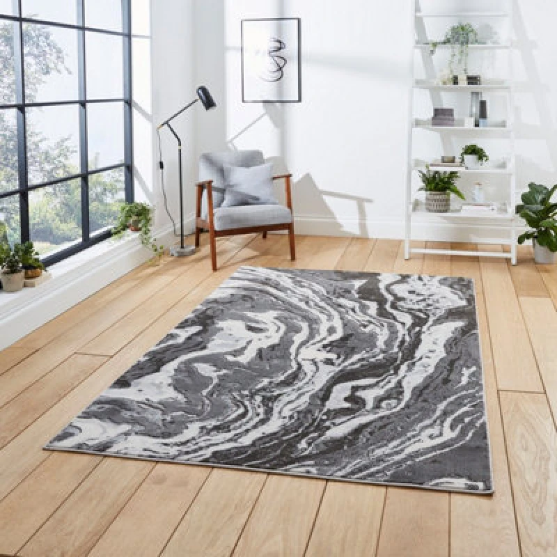 Image of Think Rugs Apollo Grey Rectangle 160 x 220cm Polypropylene Modern Abstract GR584, Grey APOGR584GRY1622