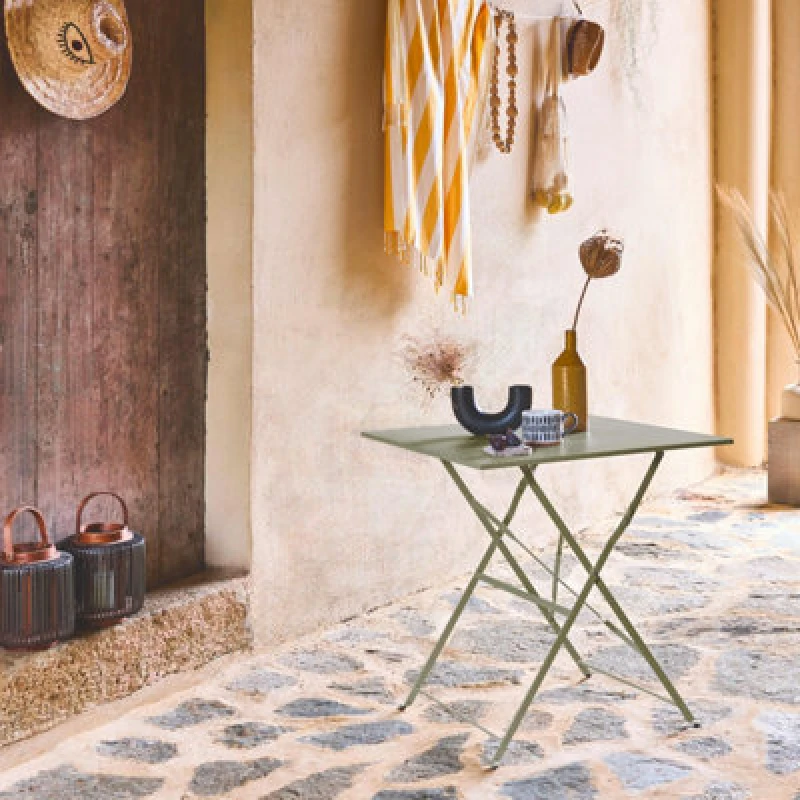 Image of Sweeek - Square 2-Seater Folding Metal Bistro Garden Table With 2 Chairs Sage Green 70X70X71cm - Emilia