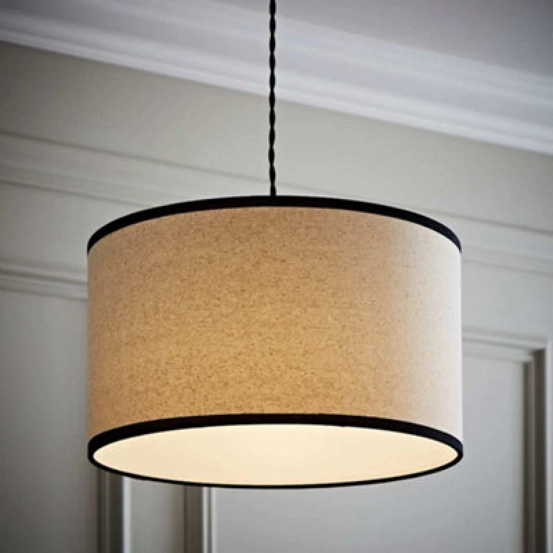 Image of Valuelights Eva Natural Linen Fabric With Black Trim Drum Light Shade (D)35Cm