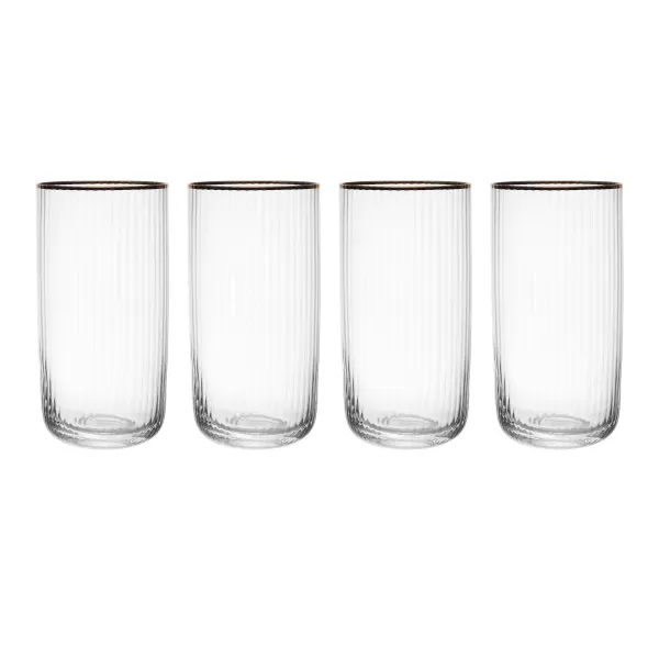 Image of Sorrento Ridged Crystal Highball Glasses, Set of 4, 510ml