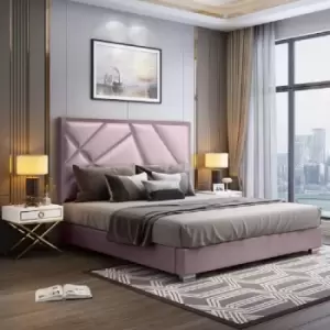Image of Crina Upholstered Beds - Plush Velvet, Double Size Frame, Pink - Pink