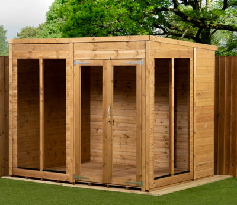 Image of Empire Sheds Empire Pent Summerhouse 8X6 Dipped Treated Tongue And Groove Wooden Garden Shed Double Door (8' X 6' / 8ft X 6ft) (8X6)