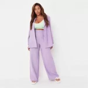 image of Missguided Plus Size Linen Look Wide Leg Trousers - Purple