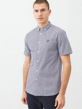 Image of Lyle & Scott Short Sleeved Gingham Shirt - Navy/White