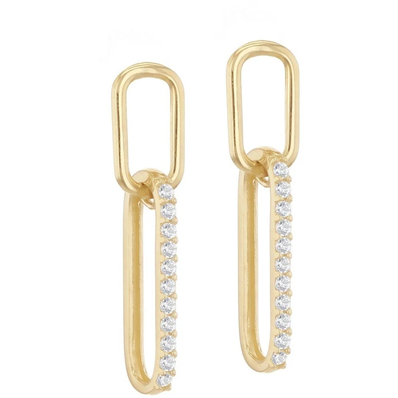 Image of Be You 9ct Gold CZ Oval Drop Earrings Yellow Gold female One Size