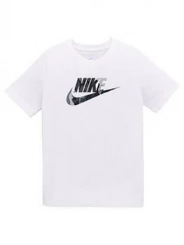 image of Nike Older Boys Futura Camo T-Shirt, White, Size S, 8-10 Years