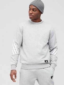 Image of adidas Future Icons 3-Stripe Sweat Top - Grey Heather, Grey Heather Size M Men