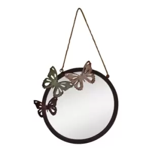 Image of Circular Garden Mirror Butterfly Design