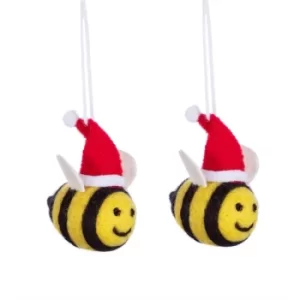 image of Christmas Bee Felt Hanging Decoration Set of 2