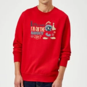 Image of Looney Tunes Martian Who Said Im On The Naughty List Christmas Sweatshirt - Red - M