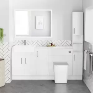 Image of 1800mm - 2100mm White Toilet and Sink Unit with Tall Cabinet Gloss Worktop and Chrome Fittings - Coniston