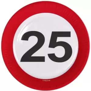 image of 25th Birthday Traffic Sign Paper Plates (Pack Of 8)