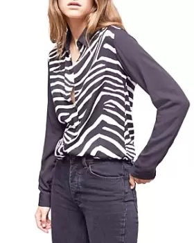 image of The Kooples Zebra Print Solid Sleeve Shirt