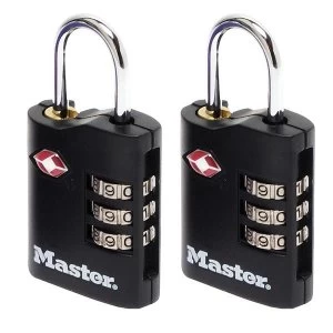 image of Master Lock 30mm ABS TSA Certified Combi Padlocks Black 1 x Pack of 2 Locks