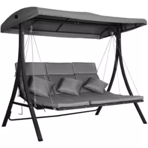 Image of Outsunny - 3 Seater Outdoor Garden Swing Chairs Chaise Lounge Padded Seat Hammock Canopy Porch Patio Bench Bed Recliner Sun Lounger - Grey