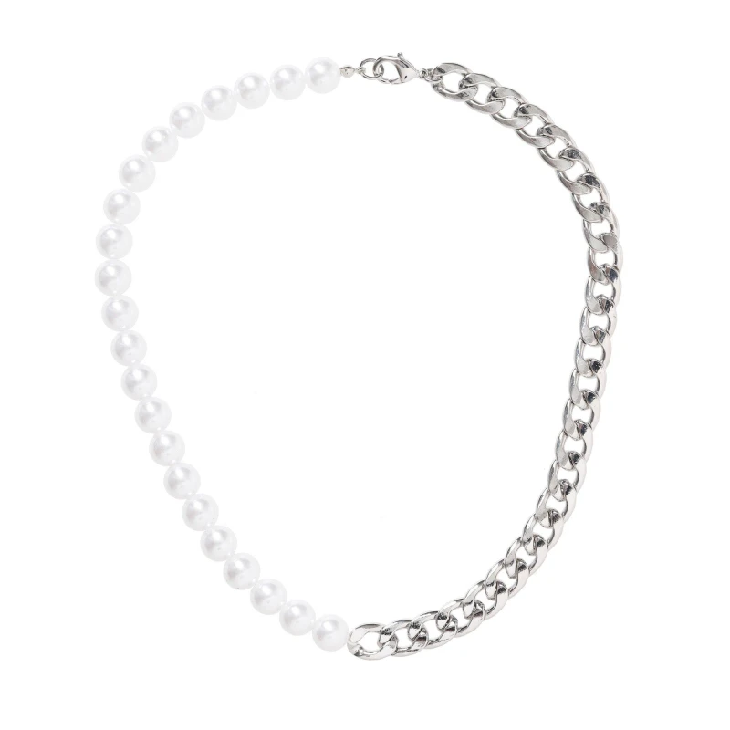Image of Fabric Faux Pearl Chain Necklace - Metallics Metallics One Size