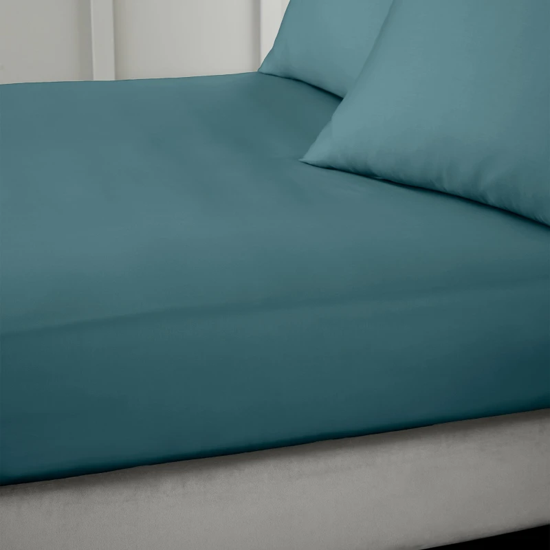 Image of Bianca 400 Thread Count Cotton Sateen Fitted Sheet Teal unisex Double