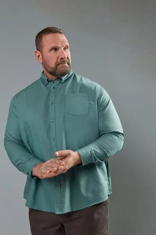 Image of BadRhino BadRhino Men Long Sleeve Oxford Shirt in Mid Blue Size: 7-8X-Large Mid Blue 7-8XL Male 5063111735808