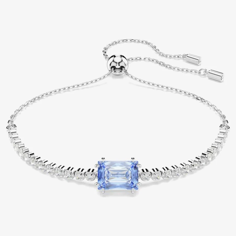 Image of Swarovski Womens Matrix Tennis Blue Zirconia Crystal Bracelet 5693412 in Silver Size: Adjustable Silver Female Adjustable