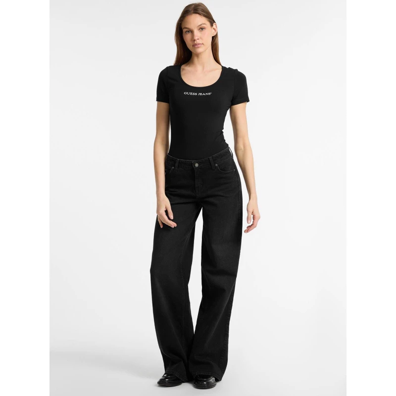 Image of Guess Womens Designer Form-Fitting Snap Closure Bodysuit Jet Black female 10 (S)