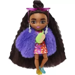 Image of Barbie Extra Minis Doll #1 - Sprinkle-Printed Dress & Furry Coat