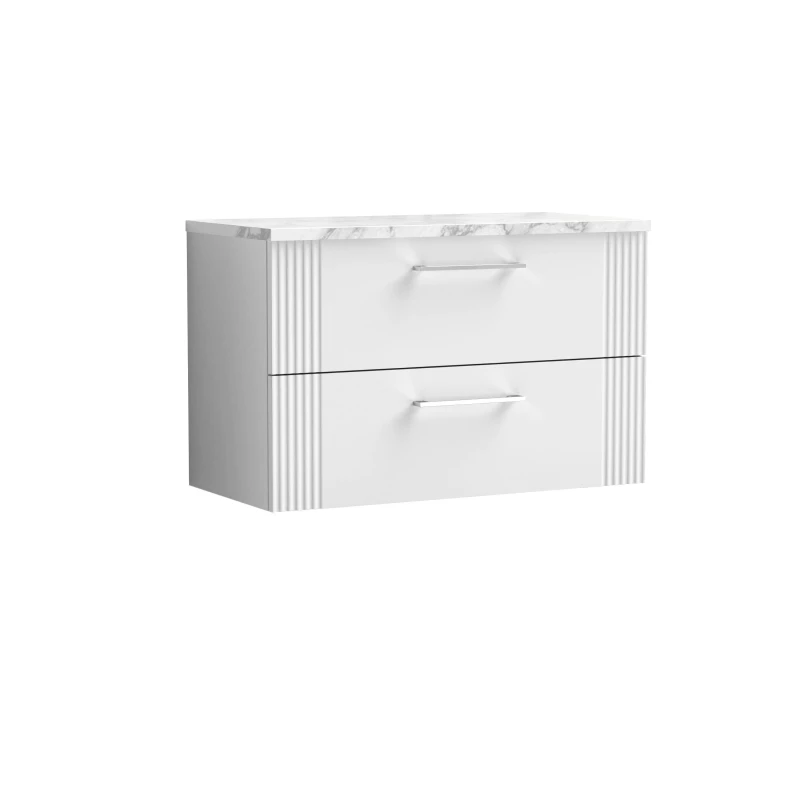 Image of Balterley 2 Drawer Wall Hung Vanity Marble Laminate Worktop White 800mm White
