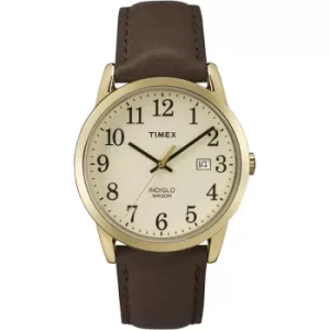 image of Timex TW2P75800 Mens Easy Reader Watch with Gold-Tone Case & Brown Leather Strap