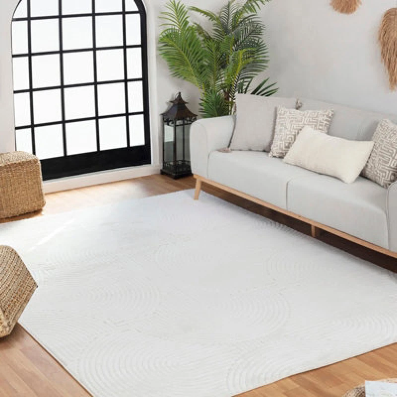 Image of Livabliss In- & Outdoor 3D High & Low Pile Textured White Koana Area Rug 200 X 275cm - Easy To Clean, Perfect For Balcony Or Dining Room