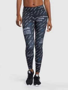 Image of Reebok Workout Ready All Over Print Tight, Black, Size XL, Women