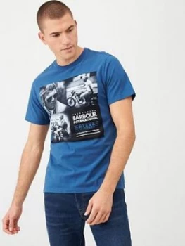 Image of Barbour International Steve McQueen Triple Print T-Shirt - Blue, Ink, Size S, Men