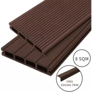Image of Composite Decking Boards / 8 Square Metres Conker Brown / Wood Effect wpc Pack Garden Outdoor Patios Terrace Hot Tub Tiles (incl. Fixing Screws,
