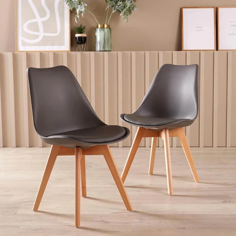 Image of Home Source Set Of 2 Lisbon Grey Padded Upholstered Dining Chairs