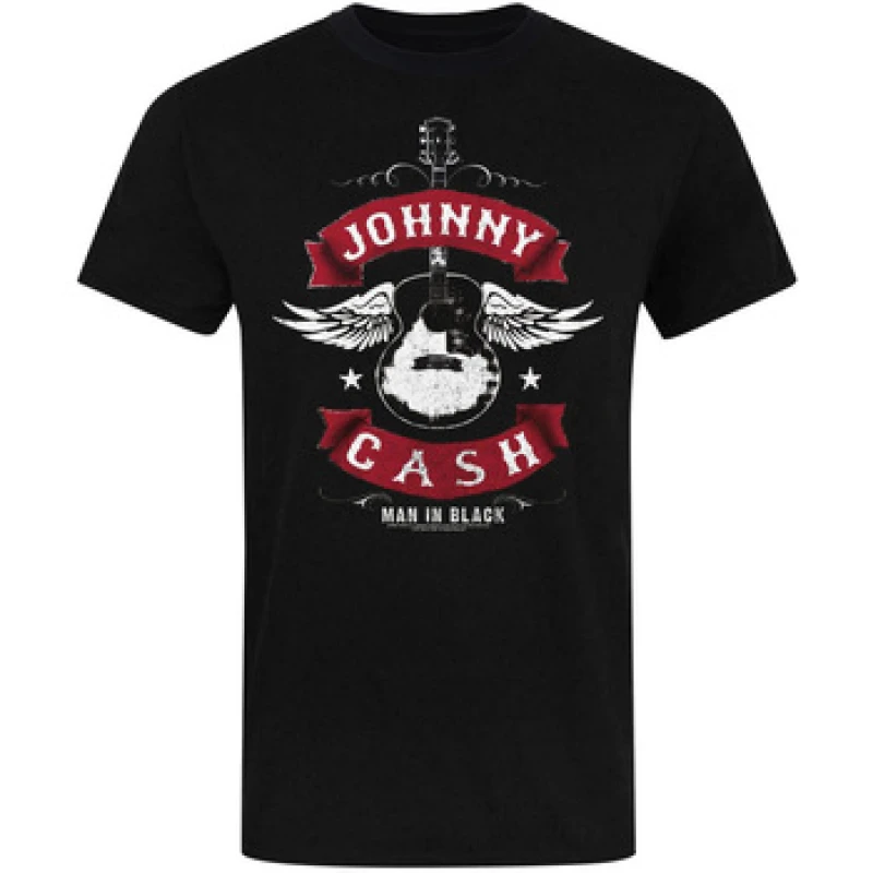 Image of Johnny Cash Johnny Cash Men Man In Black Winged Guitar T-Shirt Size: Medium Black M Male 5063238481305