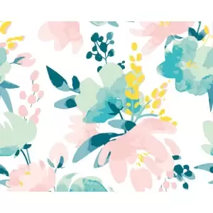 image of Origin Murals Graphic Flower Blush & Jade Wall Mural - 3.5m x 2.8m