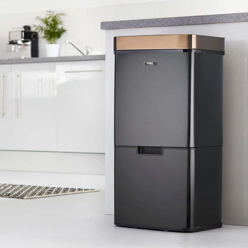 Image of Cooks Professional Recycling Sensor Bin 75L with Dual Compartments & Food Caddy in Black Unisex