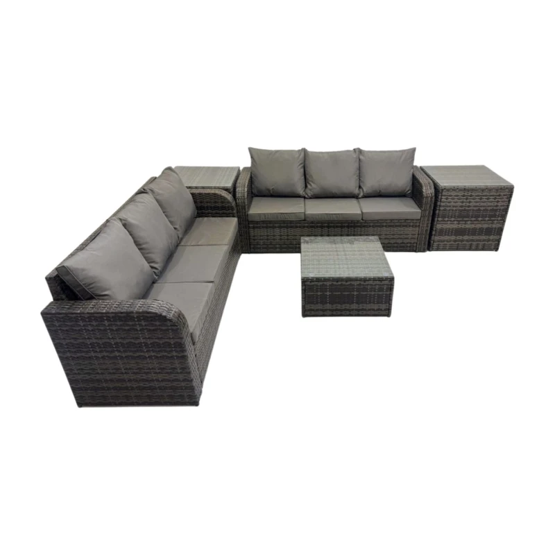 Image of Fimous Rattan Garden Outdoor Furniture Set with 2 Side Tables in Dark Grey Dark Grey Unisex