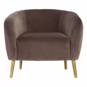 image of Interiors by PH Round Armchair Grey Velvet Gold Finish Metal Legs