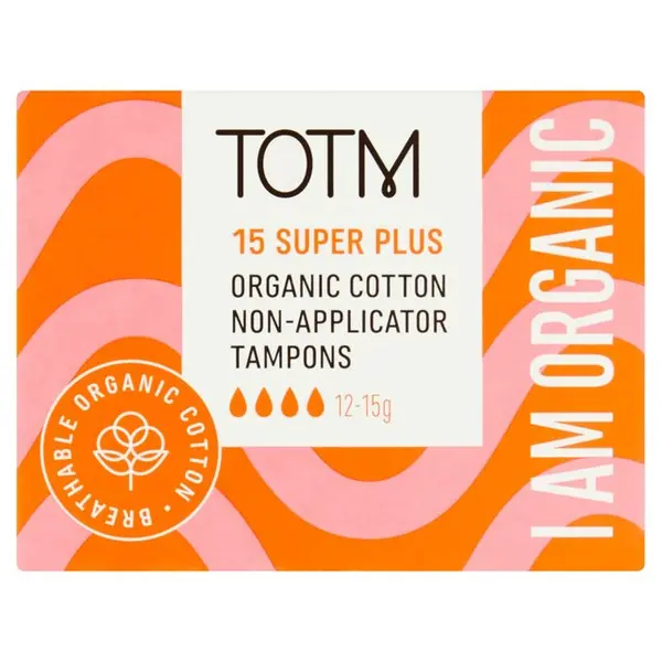 Image of Totm Organic Cotton Non-Applicator Tampons Super Plus, 15 per Pack