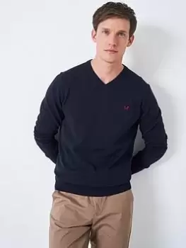Image of Crew Clothing Organic Cotton V-neck Jumper, Navy, Size 3XL, Men