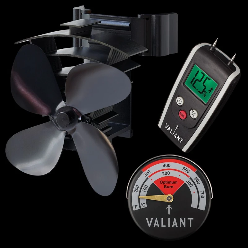 Image of Valiant Valiant Remora Flue Pipe Fan, Magnetic Thermometer in Red & Moisture Meter for Timber and Brickwork Set Red One Size Unisex 5061026620639