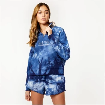 image of Jack Wills Honeylane Half Zip Sweatshirt - Blue Tie Dye