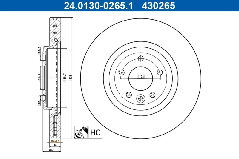 Image of Brake disc ATE 24.0130-0265.1