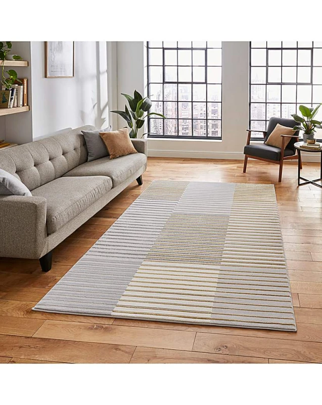 Image of Think Rugs Think Rugs Apollo Modern Linear Rug Grey/Gold - Think Rugs - Size: 80X150 Grey/Gold 80X150 MP66101