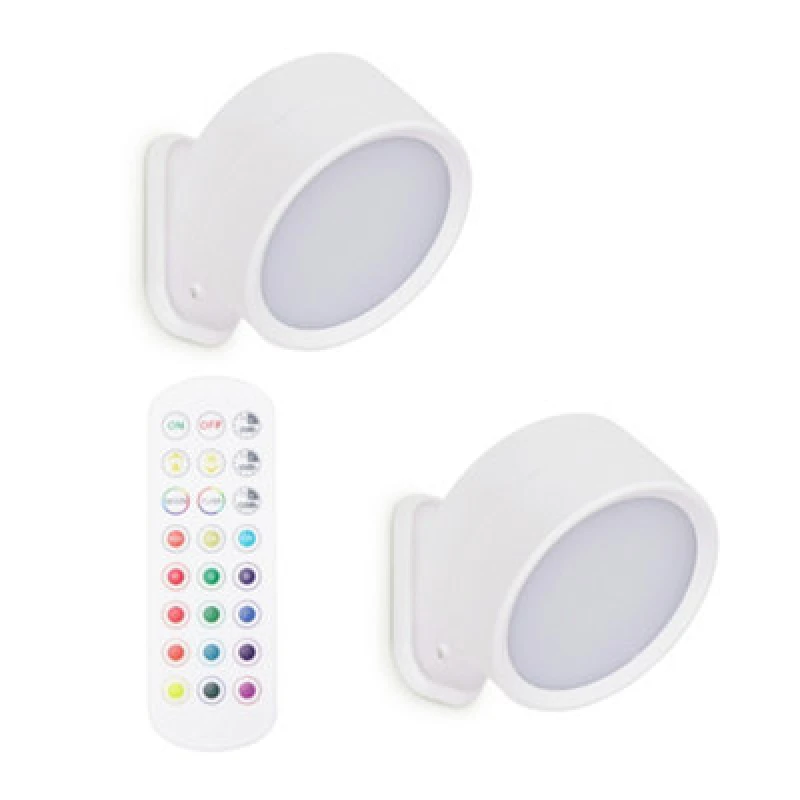 Image of ValueLights Marshall Set of 2 Rechargeable Easy Fit 360 RGB Spotlight Light Fittings White