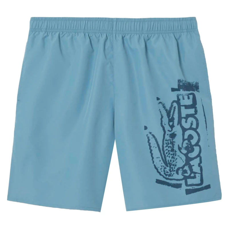 Image of Lacoste Long Branded Swim Trunks Blue male S