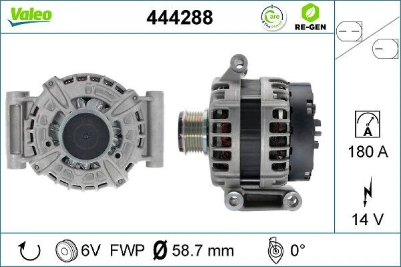 Image of VALEO 444288 Generator VALEO RE-GEN REMANUFACTURED Alternator Charging Current: 180A, Voltage: 14V Alternator (4)