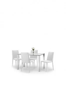 image of Julian Bowen Enzo 120 Cm Glass And Chrome Dining Table + 4 Faux Leather Chairs - White