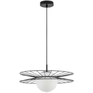 Image of Lakeland Globe Pendant Ceiling Light Opal Glass Sandy Black Metal LED E27 - Merano