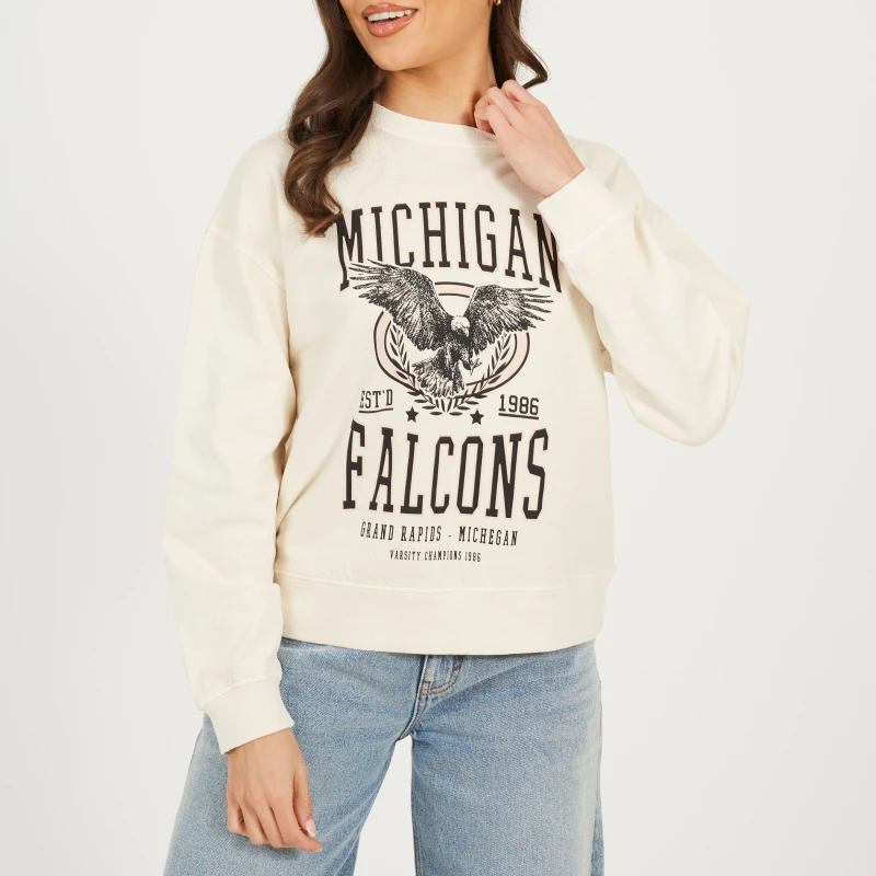 Image of Brave Soul Womens Crew Neck Graphic Sweatshirt Beige Acid Wash female 8 (XS)