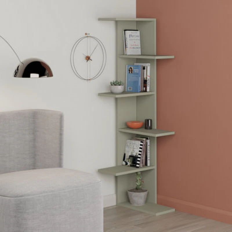 Image of Decortie Saso Modern Corner Bookcase Display Unit Ash Green Medium 141(H)Cm